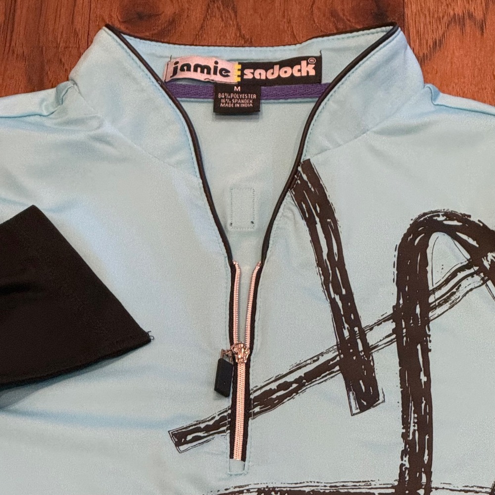 Jamie Sadock Womens 1/4 Zip Long Sleeve Golf Top Blue Black Abstract 92108 M